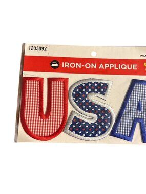 USA Iron-On Applique Wearable Art Patch Patriotic Red/Blue/White Gingham Star
